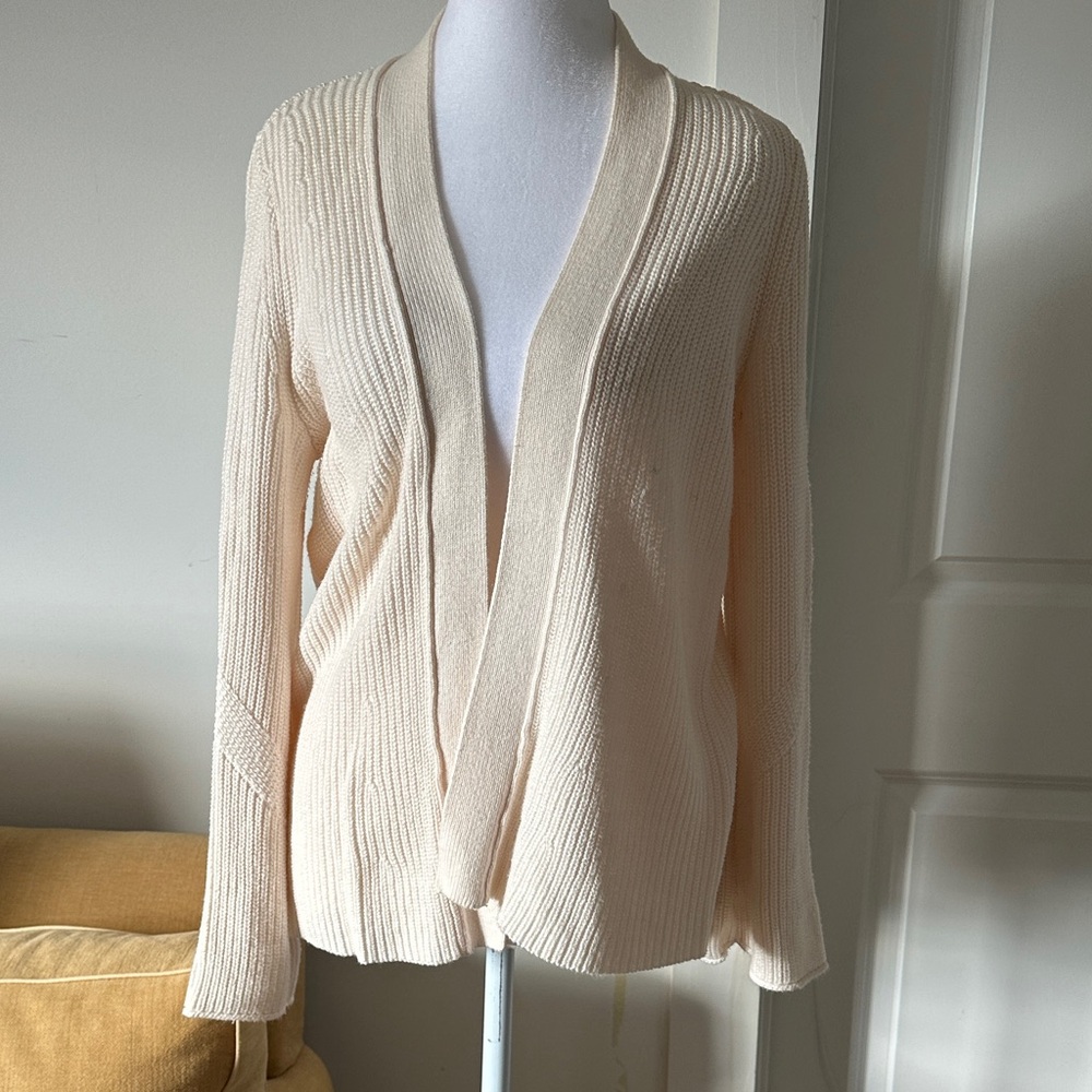 Loft Knit Cream Open-Front Sweater, slight bell sleeve